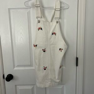 Floral Embroidered White Overalls
